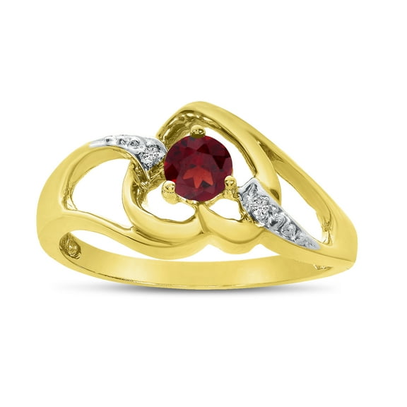 10k Yellow Gold Round Garnet And Diamond Heart Ring