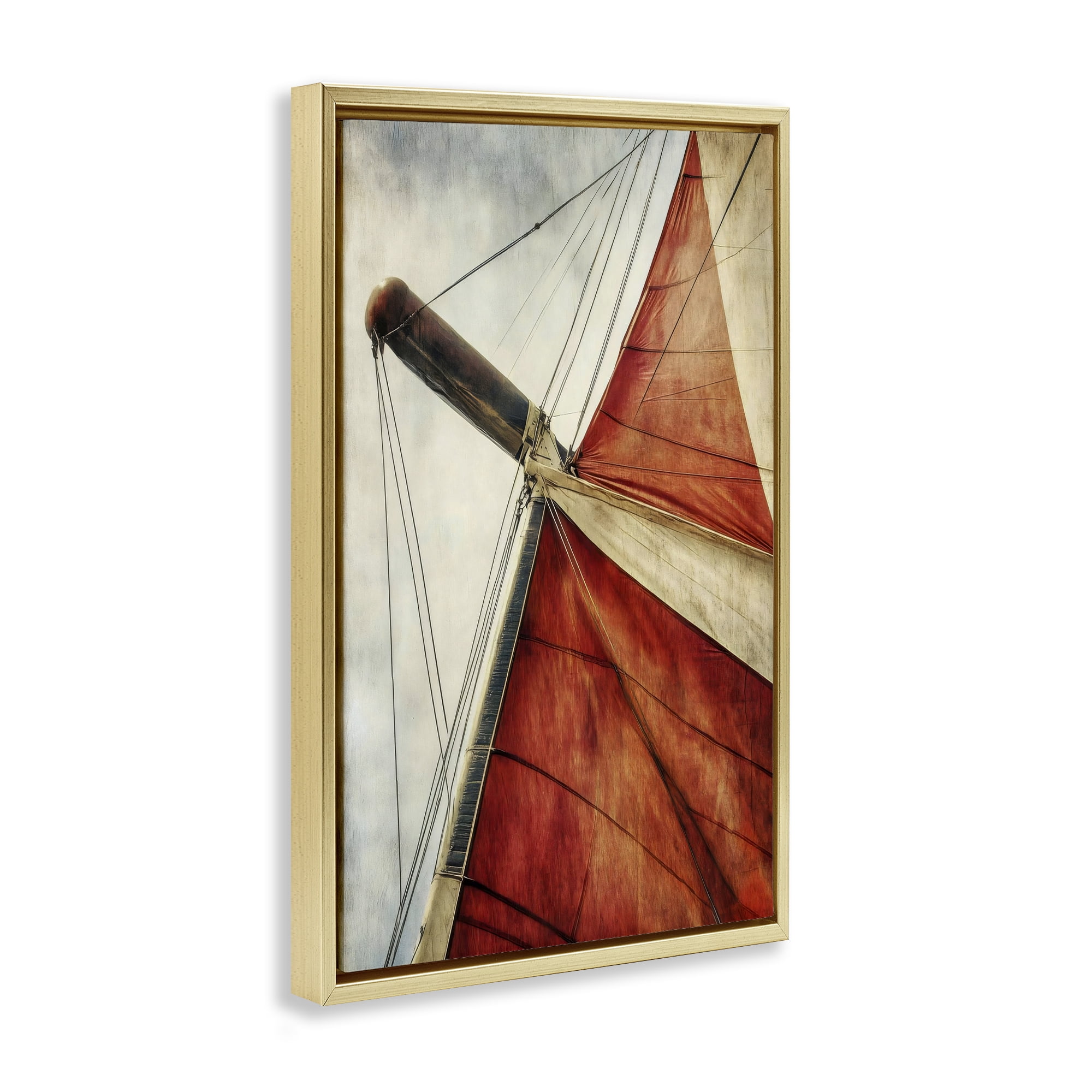 Stupell Industries Red Sail at Sea Gold Framed Floater Canvas Wall Art, design by Creative Studio