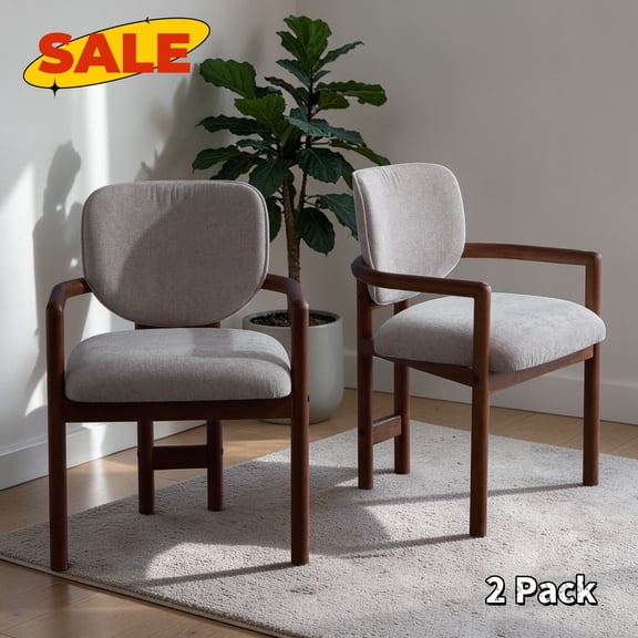 Hassch Upholstered Dining Chairs Set of 2 - Accent Chair with Wood Frame - Modern Kitchen Chair for Living Room - Beige