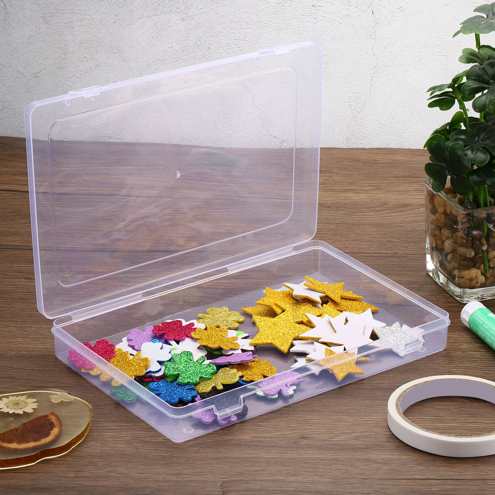 Unique Bargains Plastic Stackable Clear Storage Box with Hinged Lid 6 Pack