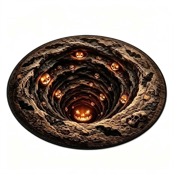 Visually Spooky Decorative To Maintain Living Room Mat, 3D Illusion Halloween Floor Rug, Non Slip Round Carpet For Bedroom Entryway Indoor Decor
