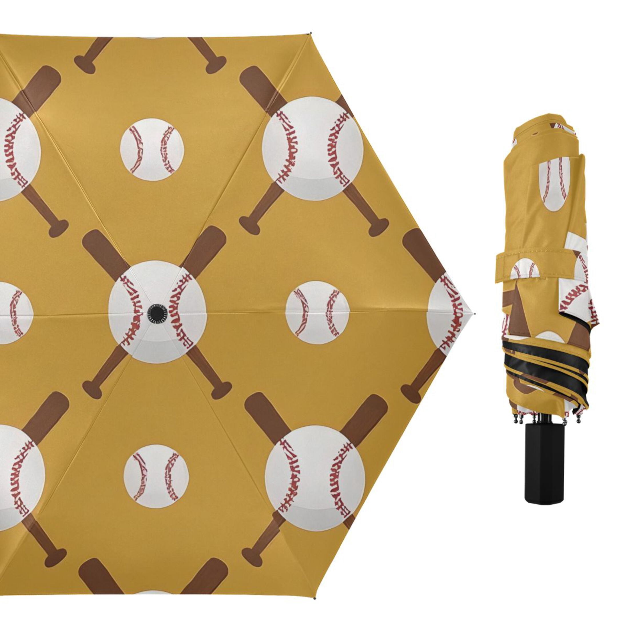ALAZA Baseball Balls Bats UPF 50+ Compact Folding Umbrella for Rain Travel Umbrella Packable
