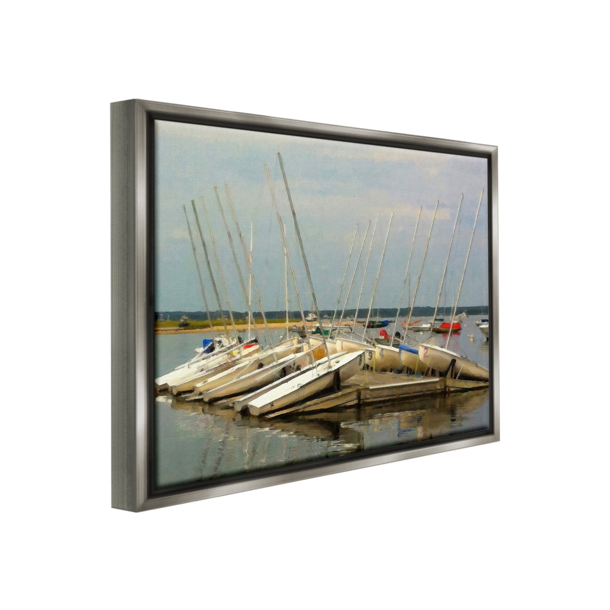 Stupell Industries Maritime Docked Boats Transportation Painting Gray Floater Framed Canvas Art Print Wall Art, 31 x 25