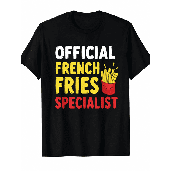 Men’s Funny Graphic T-Shirt “Official French Fries Specialist” Casual Short Sleeve Crewneck Tee, Unisex Streetwear Food Lover Humor Print Top