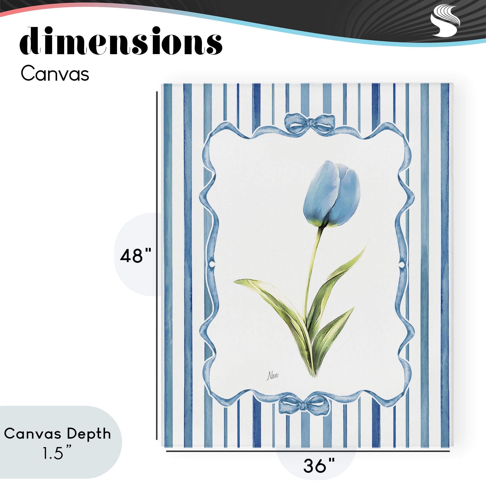 Stupell Industries Blue Tulip & Ribbon Border Canvas Wall Art, design by Nan