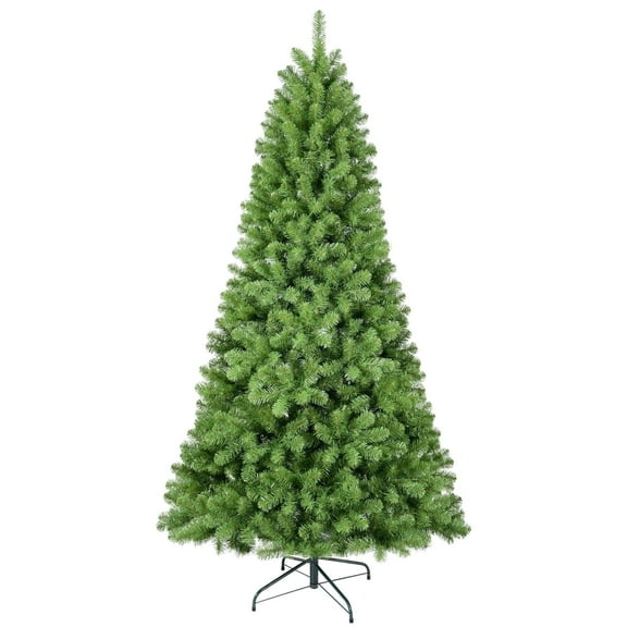 8FT Artificial Christmas Tree Classic Spruce Design Without Lights Featuring 1430 PVC Branch Tips Easy Hinge Assembly Metal Foldable Base Green