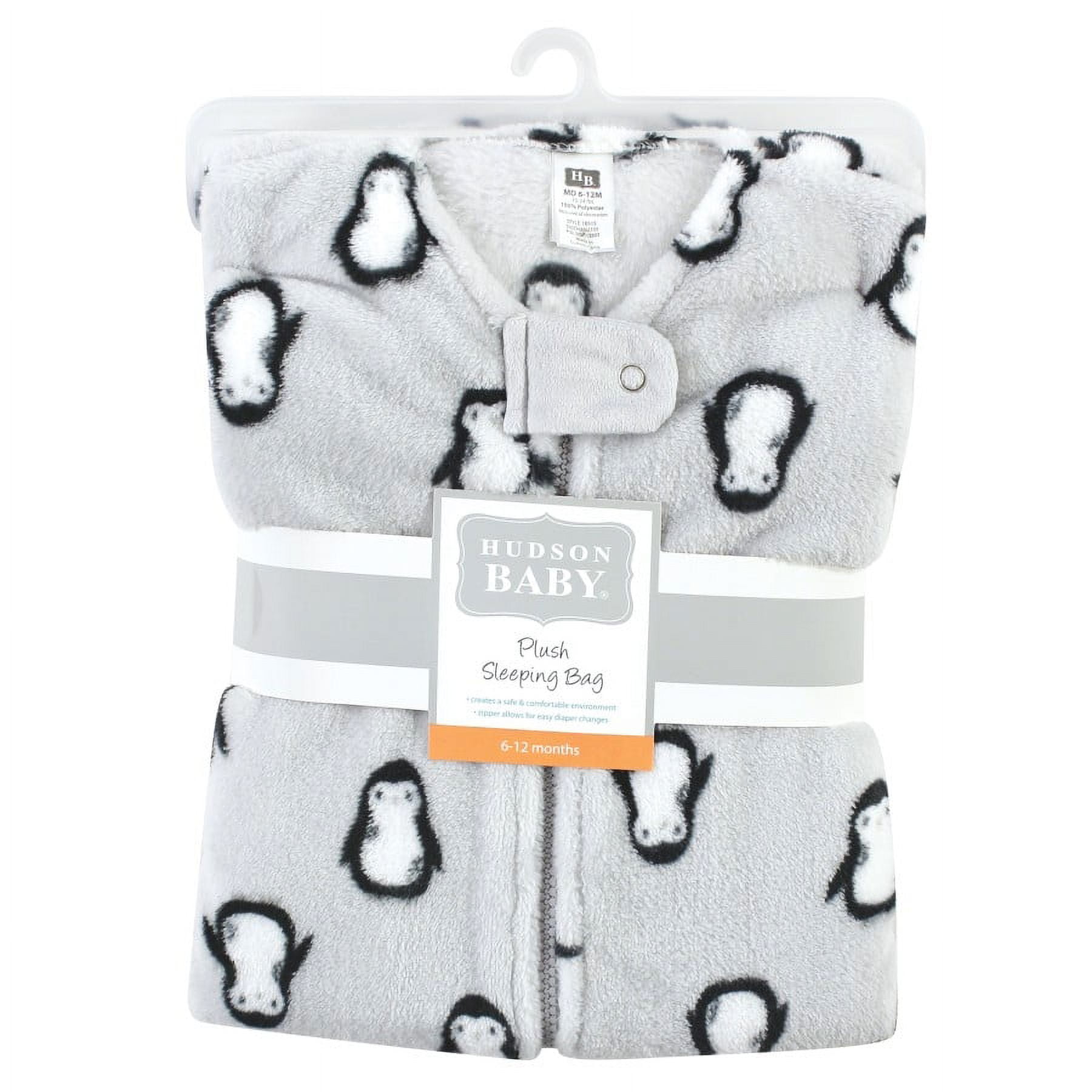 Hudson Baby Plush Sleeveless Sleeping Bag, Sack, Blanket, Gray Penguin, 0-6 Months