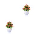 thumbnail image 2 of Plantas artificiales Injueey bonsái de flores maceta falsa color Rojo 2piezas, 2 of 6
