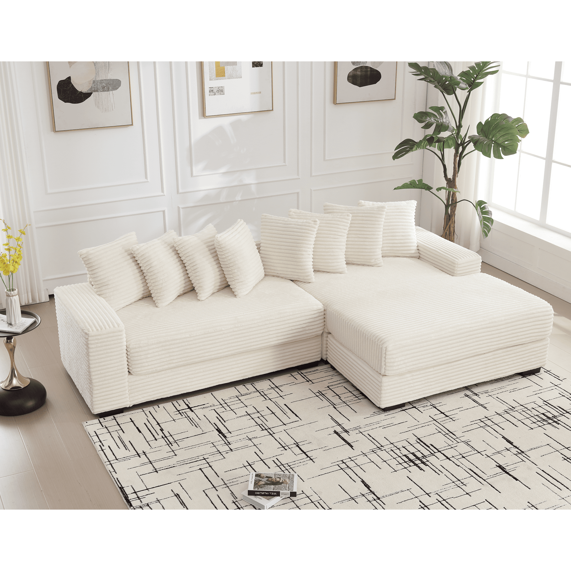 AISWORD 111" Oversized 3-Seat L-Shaped Sectional Sofa with Left Chaise, Luxury Corduroy Fabric Modular Couch with 8 Throw Pillows, Easy Assembly for Living Room