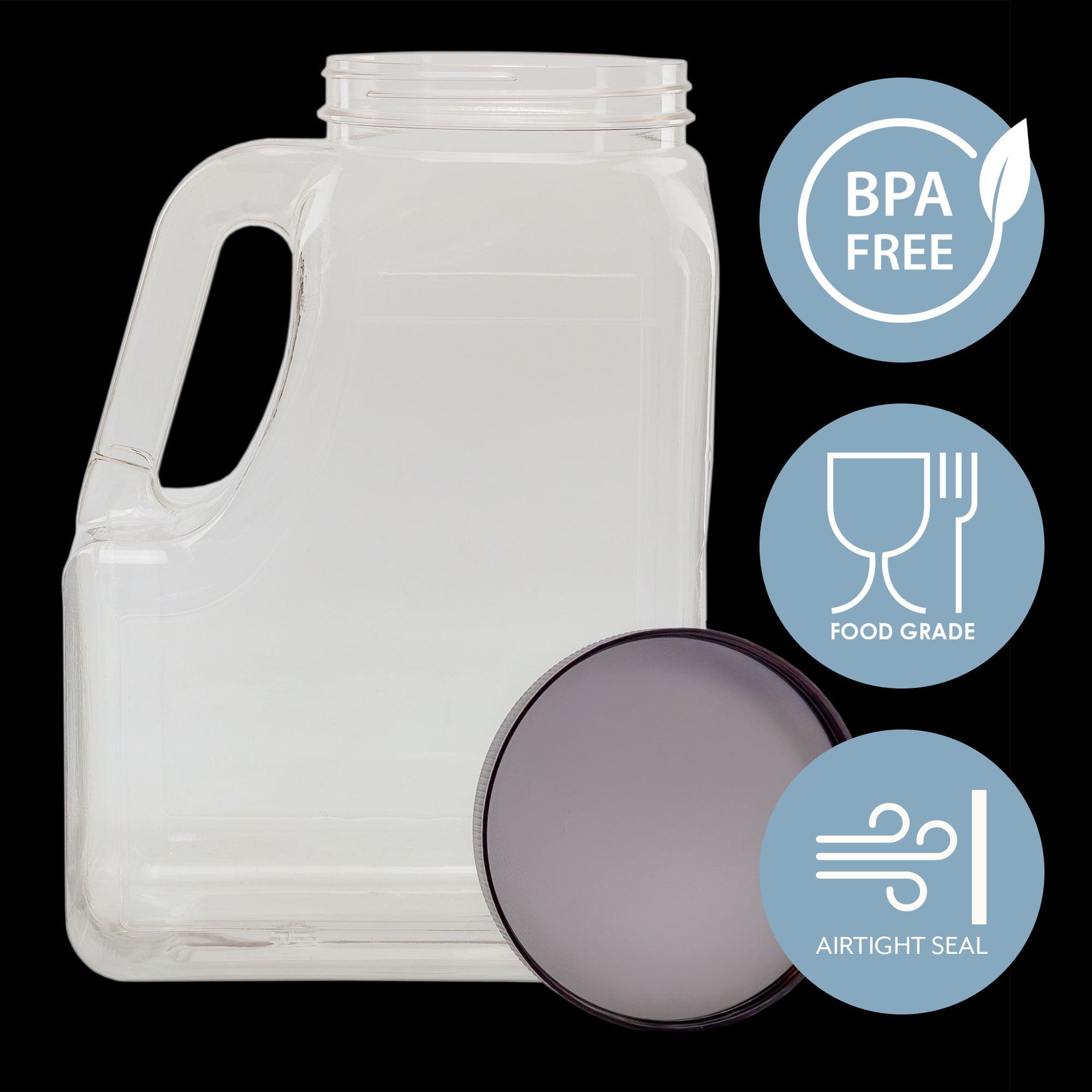 Cornucopia Brands Clear Plastic Gallon Jar w/ Handle and Airtight Lid (2-Pack) for Bulk Food, Craft Supplies, Paint and Detergent Storage and More