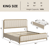 Homfa King Bed Frame with Storage, Gold, Beige