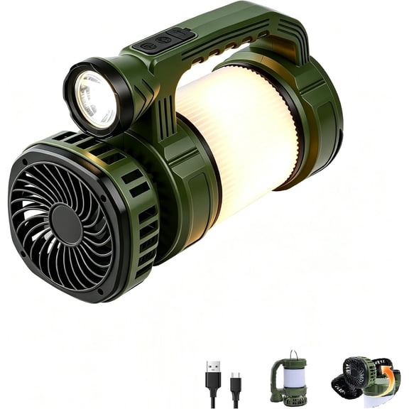 Led Camping Lantern Rechargeable, Portable Lantern 6000mAh, Camping Fan with LED Flashlight,Super Bright Handheld Spotlight for Hurricane , Outages, Camping, Hiking