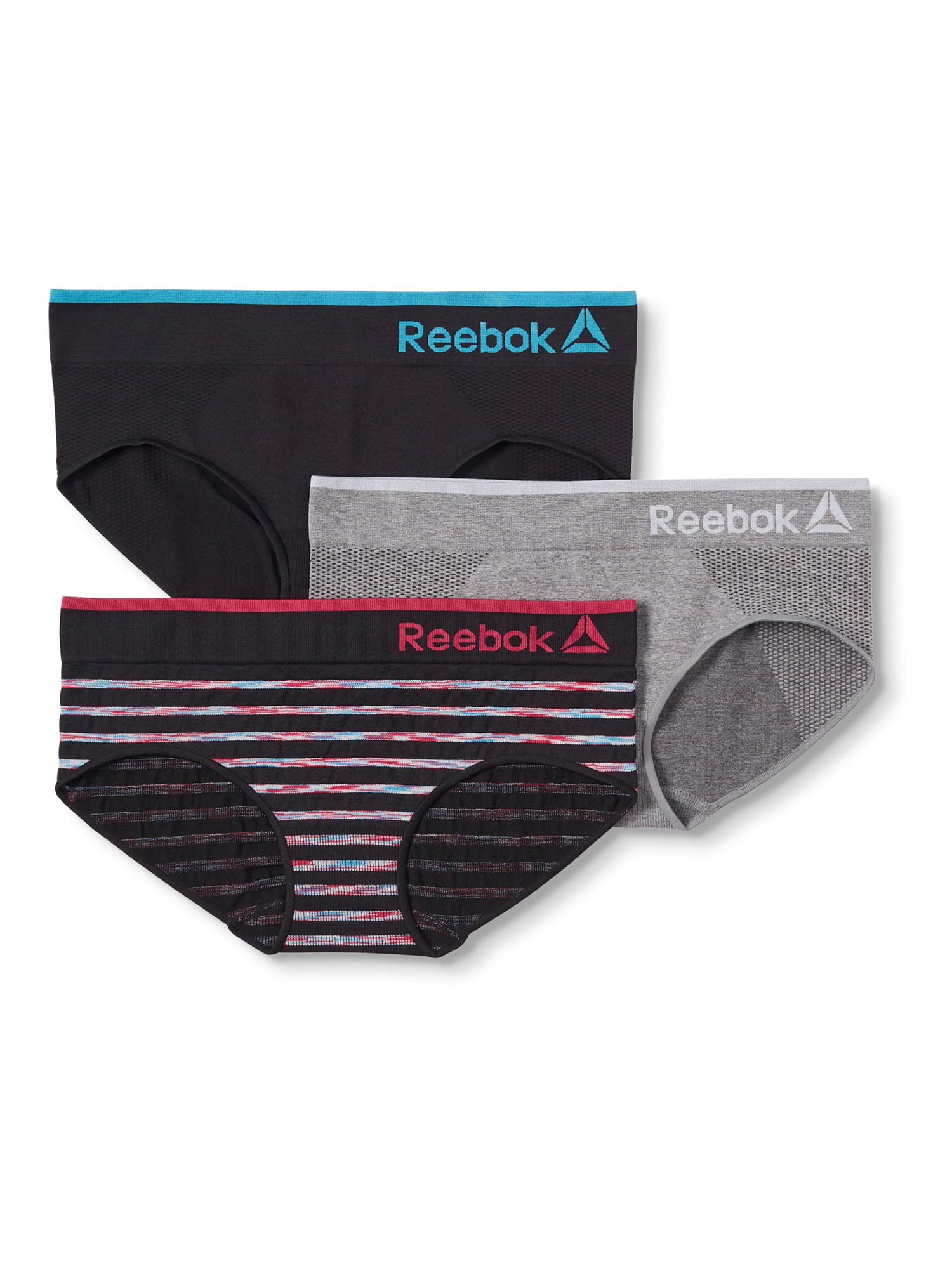 3 Pack Reebok Womens Seamless Hipster Panties Black Space-dye/Red/Black, Small