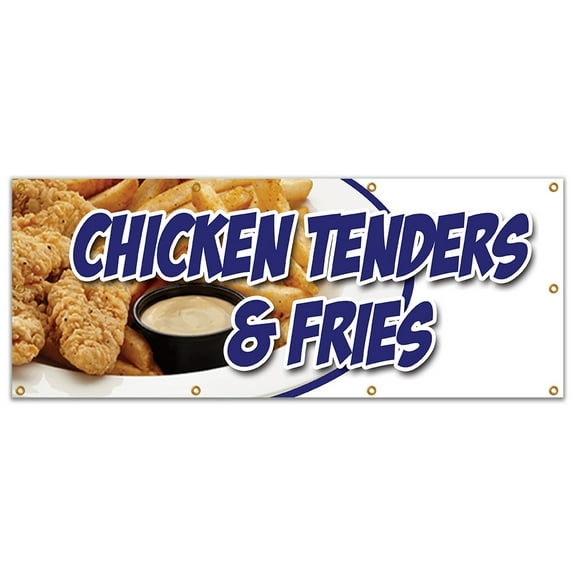 SignMission B-96 Chicken Tenders & Fries 36 x 96 in. Chicken Tenders & Fries Banner Sign - Fried Hot Fresh Crispy Special Food