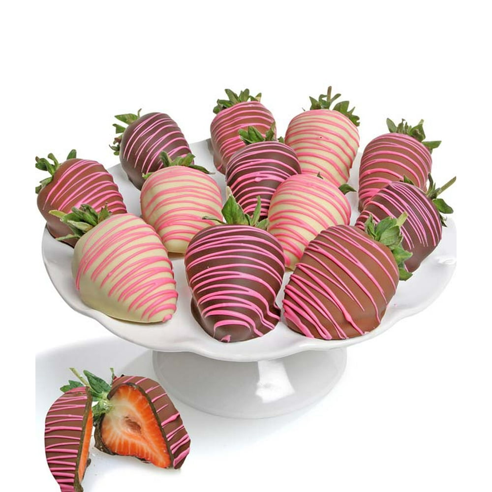 Pink Swizzled Chocolate Covered Strawberries 12 Pieces