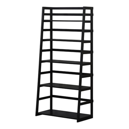 Pemberly Row Transitional Wood (63" x 30") Ladder Shelf Bookcase in Black