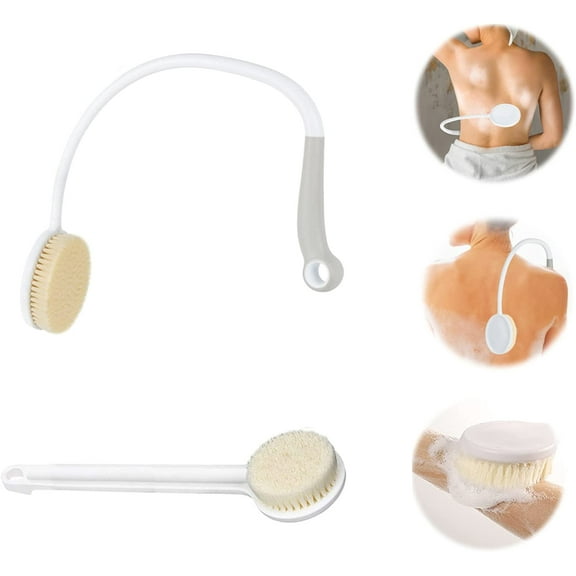 Back Brush for Shower Adult, Curved 27.56' & Straight 14' Brushes Back Scrubber for Shower Long Handle Bath Brush,  U-Shaped Back Scrubber