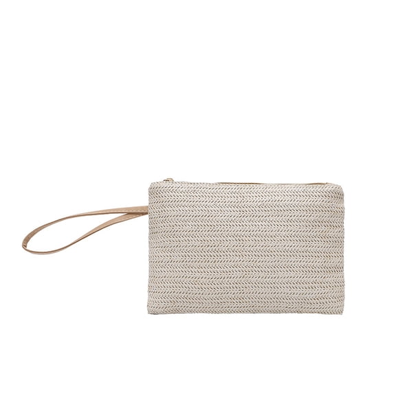 GASTROPOD Women Fashion Handmade Straw Clutch Bag Zipper Wristlet Purse Beach Handbag Bohemian Straw Knitted Bag, Beige Wristlet Purse