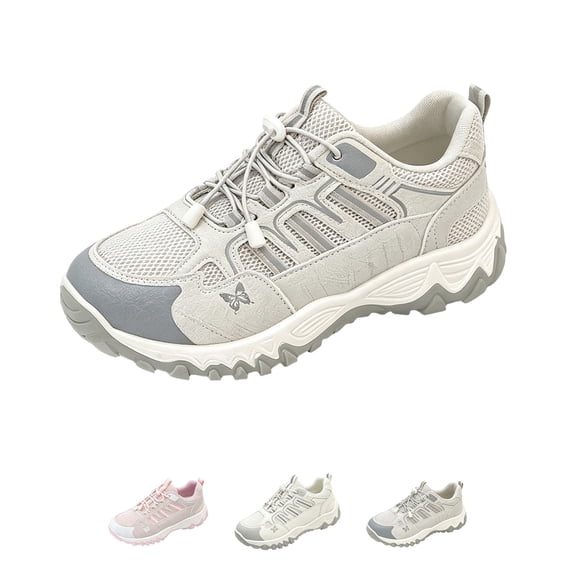 Domzle Women's Lightweight Hiking Shoes Breathable Walking Sneakers Non Slip For Outdoor Work Travel Daily Wear Wander Light Gray 37