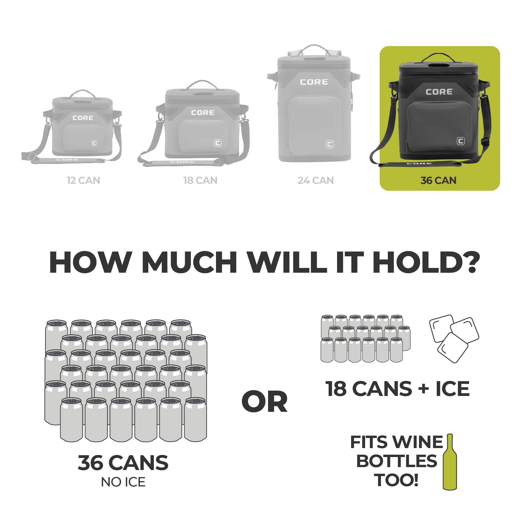 CORE 36 Can Climakeep Magnetic Soft Cooler, Leakproof Cooler, Waterproof Zipper, Charcoal