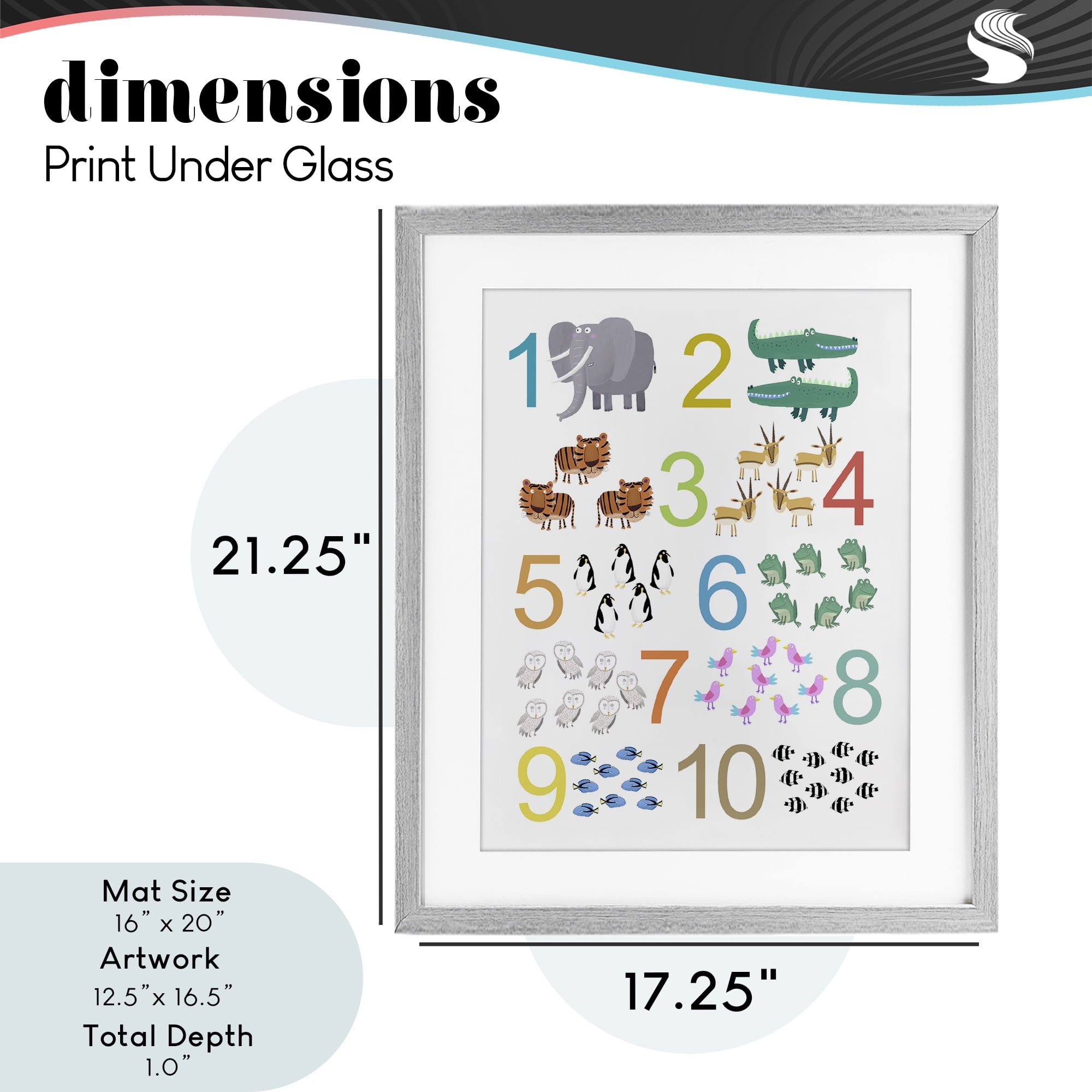 Kid's Counting Animals Gray Framed Print Under Glass, design by Carla Daly