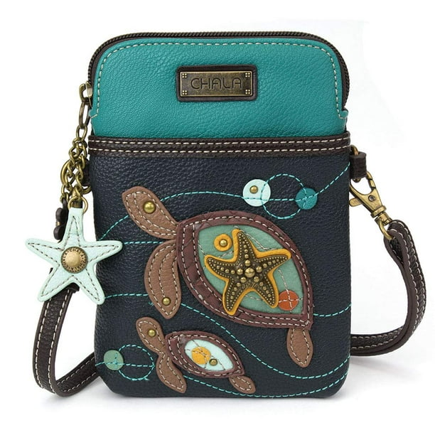 Bolso bandolera para teléfono celular CHALA Two Turtles Navy