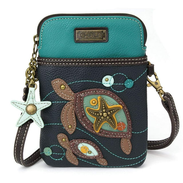 Bolso bandolera para teléfono celular CHALA Two Turtles Navy