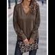 thumbnail image 4 of Camisas de Larga para Mujer, Blusas de Encaje con Cuello en V, Blusas Informales de Negocios, Conjuntos de Moda de Otoño, Ropa Marrón Oscuro L, 4 of 7