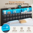 thumbnail image 4 of King Size Bed Frame with Storage Headboard and 4 Drawers, Wooden Upholstered Platform Beds with Charging Station and LED Lights, Metal Slats, No Box Spring Needed, Black, 4 of 10