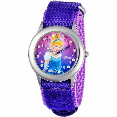 Disney Cinderella Girls' Stainless Steel Watch, Purple Strap