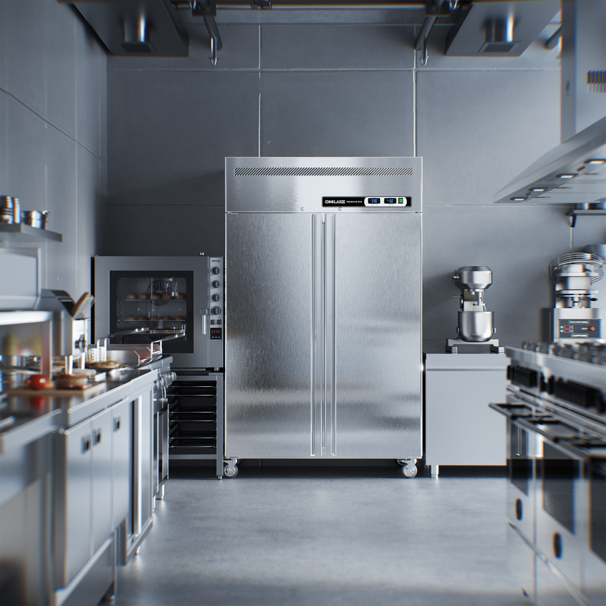 Coolake Commercial Refrigerator And Freezer Combo, 48" W Dual Temperature Zones, 36 Cu.ft 2 Door