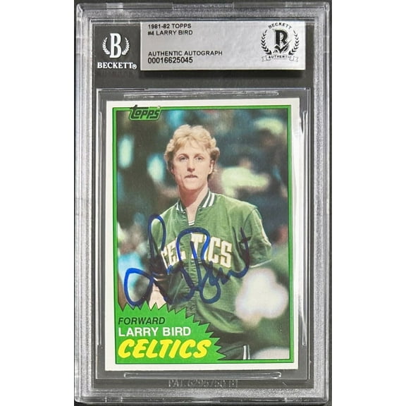 Larry Bird Signed 1981-82 Topps Rookie Card #4 Beckett 16625045 Boston Celtics