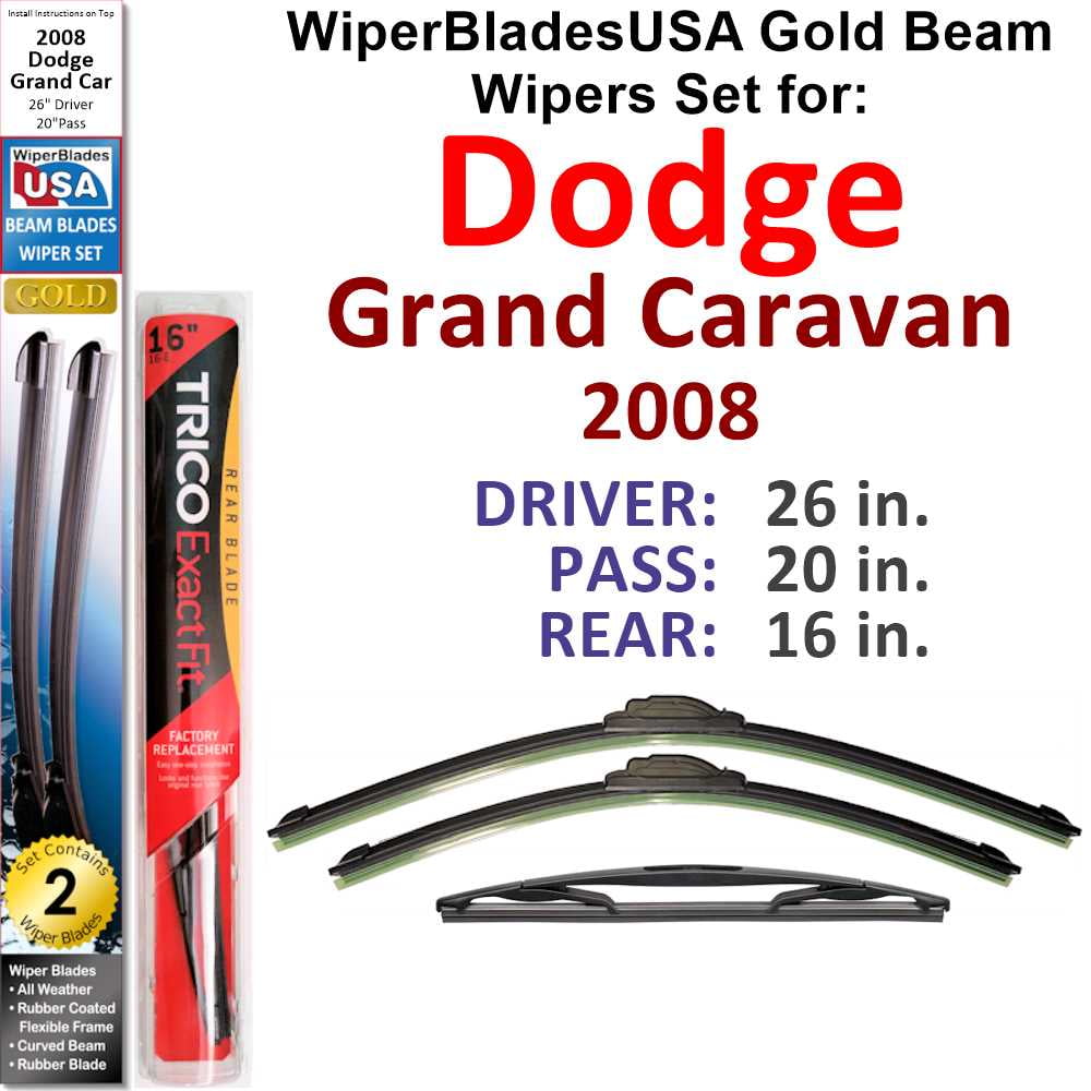 2008 Dodge Grand Caravan Beam Wiper Blades Wipers WBUSA (Set of 3) w