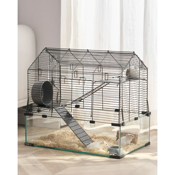VEVOR Hamster Cage, 360° Viewing Transparent Hamster Habitats, Small Animal Cage, 22.8 x 15 x 21.3 in, Ventilated Pet Mouse Cages with Water Bottle, Portable Hamster House for Rats, Guinea Pigs