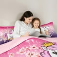 thumbnail image 3 of Manfei Kawaii Cartoon Unicorn Full Size Comforter Sets for Kid, Pink Purple Sequin Print Bedding Comforter Set, Blossoms Floral Reversible Bedding Sets, Lightweight Room Decor, 3-Piece, 3 of 8