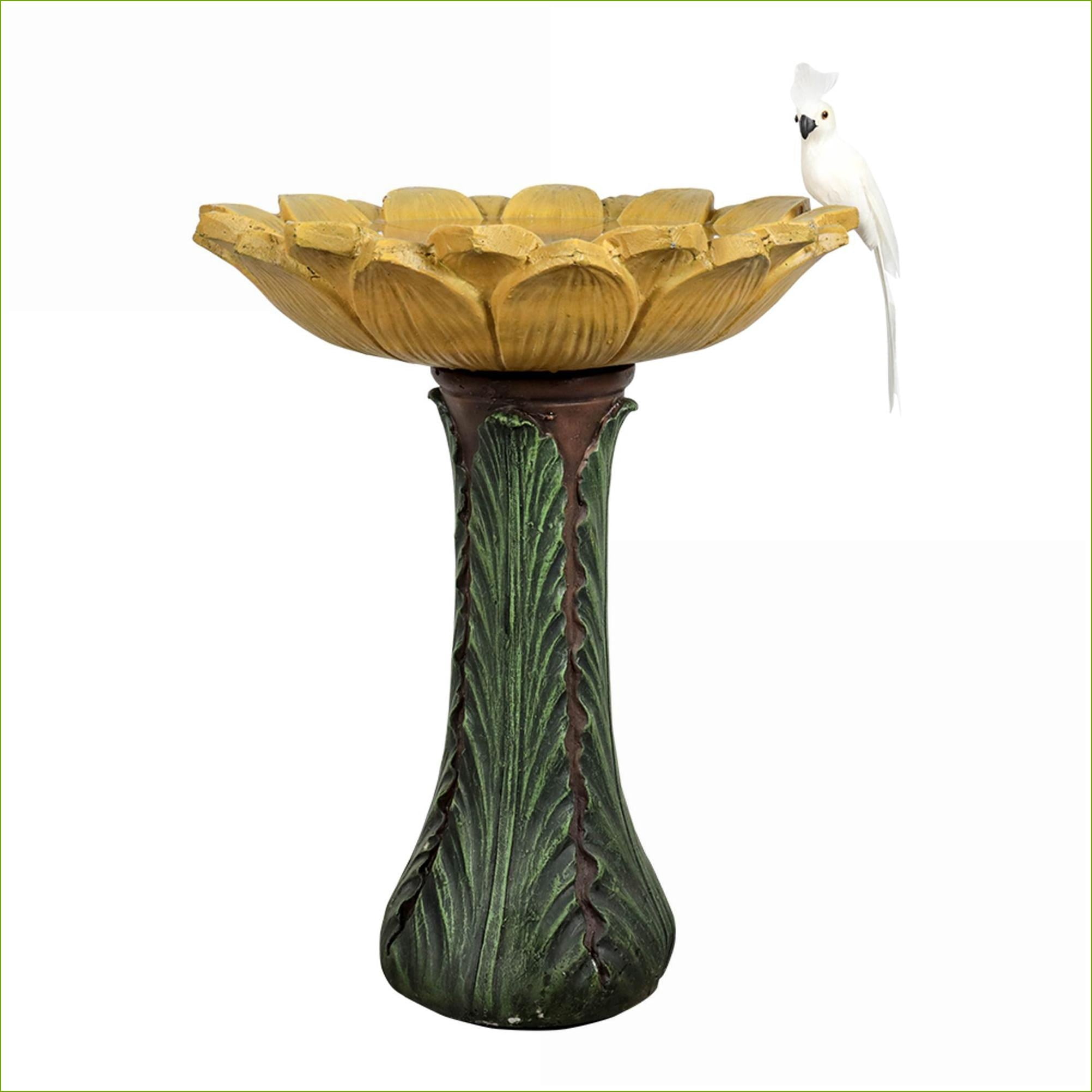 Bird Baths | 24.4" Tall Outdoor Farmhouse Sunflower Bird Bath for Garden Patio | Concrete Cement | Birdbath Single Tier Pedestal