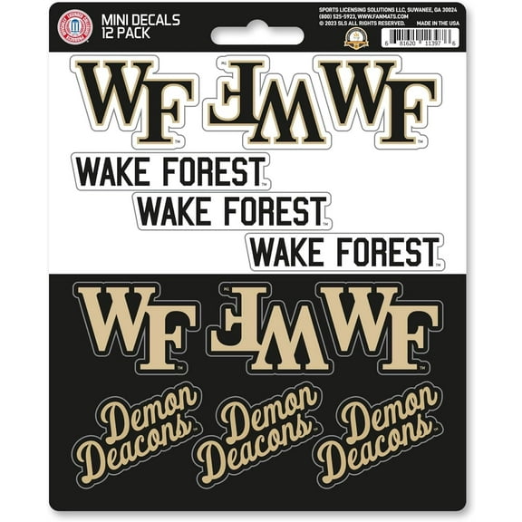 Wake Forest University Demon Deacons 12-Piece Mini Decal Sticker Set, 5x6 Inch Sheet, Gift for football fans for any hard surfaces around home, automotive, personal items