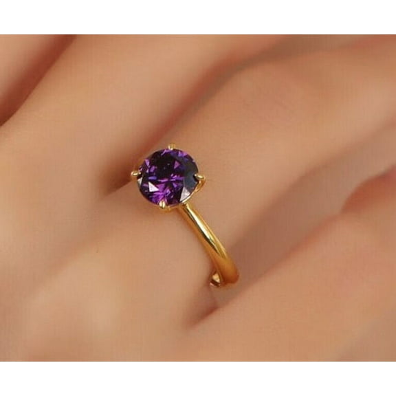14K Yellow Gold Plated 1Ct Amethyst 4 Prong Round Cut Solitaire Ring For Women -8