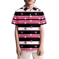 thumbnail image 2 of YMNXA Kids Boys Polo Shirt Short Sleeve Lapel Striped Print Soft Comfortable Breathable Tee Top For Casual Daily Wear,Hot Pink,7-8 Years, 2 of 4