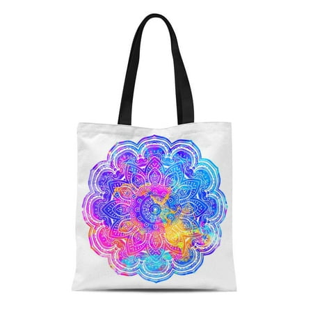 ASHLEIGH Canvas Tote Bag Watercolor Mandala Geometric Circle for Holiday and Sites Kaleidoscope Reusable Shoulder Grocery Shopping Bags (Best Circle Lenses Site)