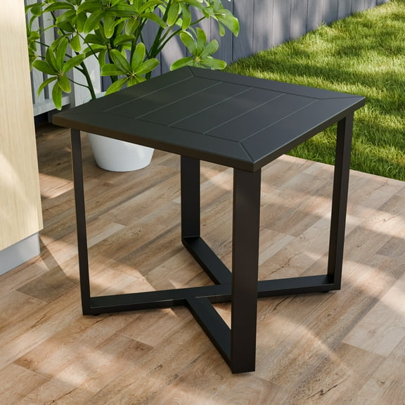EAGLE PEAK Urban Slate Modern Outdoor Side Table, Weather-Resistant Steel Accent Patio Table