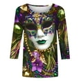 thumbnail image 4 of Meichang Womens Tops Mardi Gras Shirts Carnival Shirt Mardi Gras Mask Graphic Casual 3/4 Sleeve Tops Casual Crew Neck Pullover Carnival Theme Party Tee Tops, 4 of 5