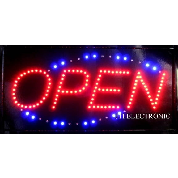 JTI New Bright LED Light OPEN Sign Animated For Business Office Store with Hanging Chain and Power cord 19 x 10"
