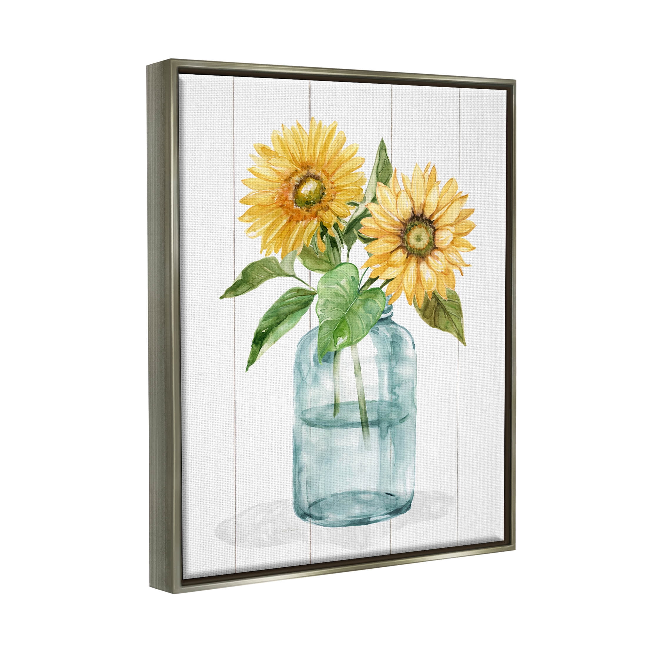 Stupell Industries Cottage Sunflower Blossom Vase Graphic Art Luster Gray Floating Framed Canvas Print Wall Art, Design by Livi Finn