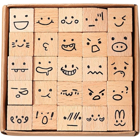 25Pcs Wooden Emoticon Stamps Cute Emoji Stamps Cartoon Stamps Card Making Accassories for DIY Scrapbooking Calendar