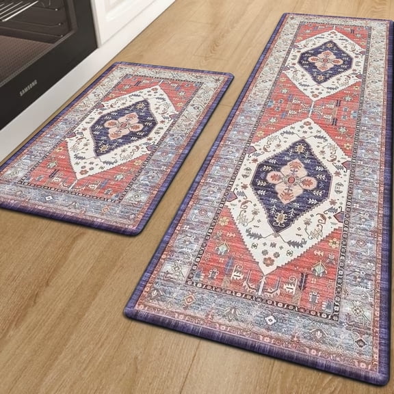 Kitchen Rugs Runner Set 2, Yamaziot Anti Fatigue Kitchen Standing Mat for Floor, Boho Memory Foam Non Slip Rugs and Runners, Waterproof Laundry Sink Rug, 18"x30" 18"x48"