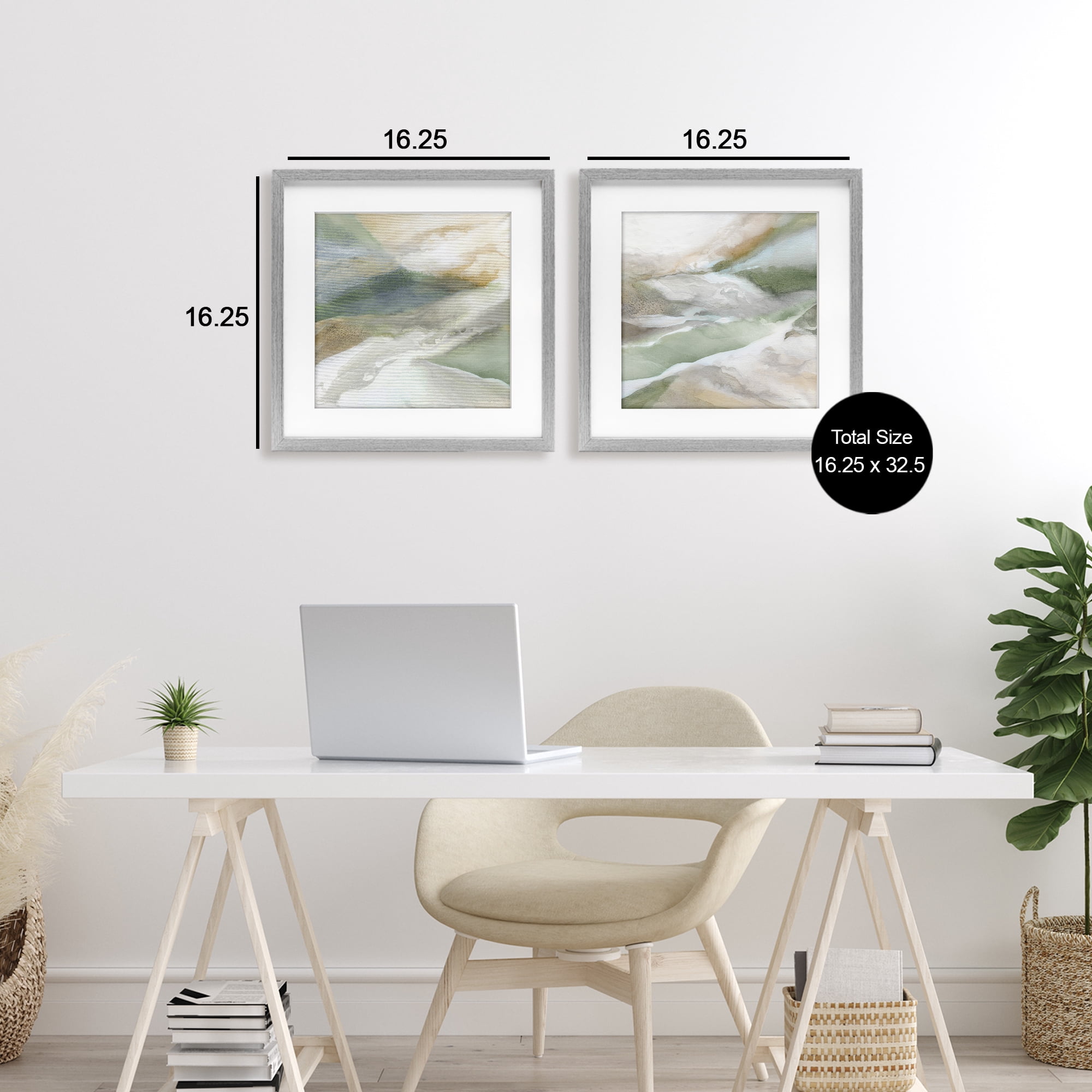 Stupell Industries Serene Misty Valley Abstraction 2 Piece Gray Framed Print Under Glass Set, design by Carol Robinson