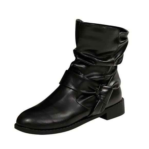 WEAIXIMIUNG Tall Winter Boots for Women Women's Winter Solid Leather Bow Mid Calf Boots Warm and Comfortable Boots