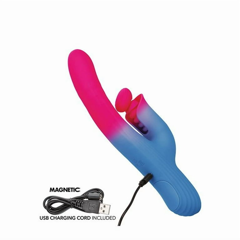 CalExotics Elation Thrusting Rechargeable Silicone Rabbit Vibrator,  Blue/Pink