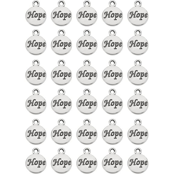 100Pcs Hope Charms Inspiration Message Charms Tibetan Style Pendants Alloy Flat Round Pendants Engraved Motivational Charms for DIY Making Crafts Supplies Silver